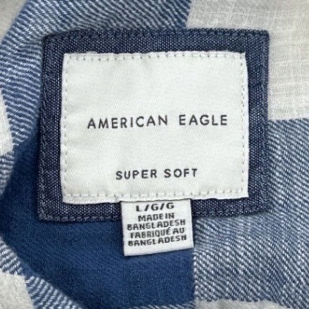 American Eagle Mens Hoodie Shirt Large Blue Plaid Super Soft Flannel Hooded - Picture 6 of 13